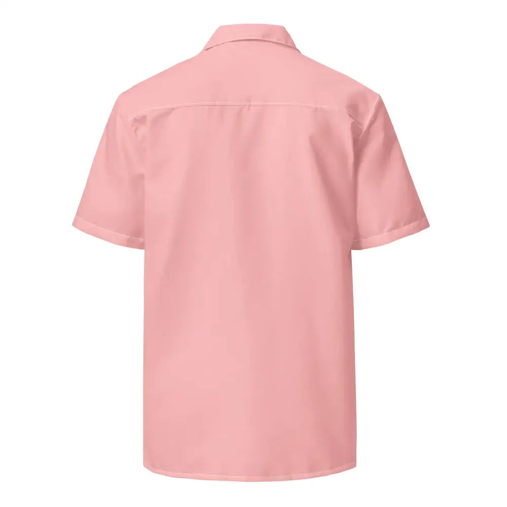 A soft pink short-sleeved button-up shirt with a classic collar and clean, tailored seams.