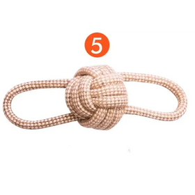 Beige braided rope toy with a tightly knotted center.