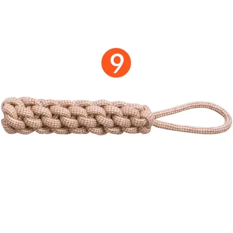 Tan braided rope handle with a looped end.