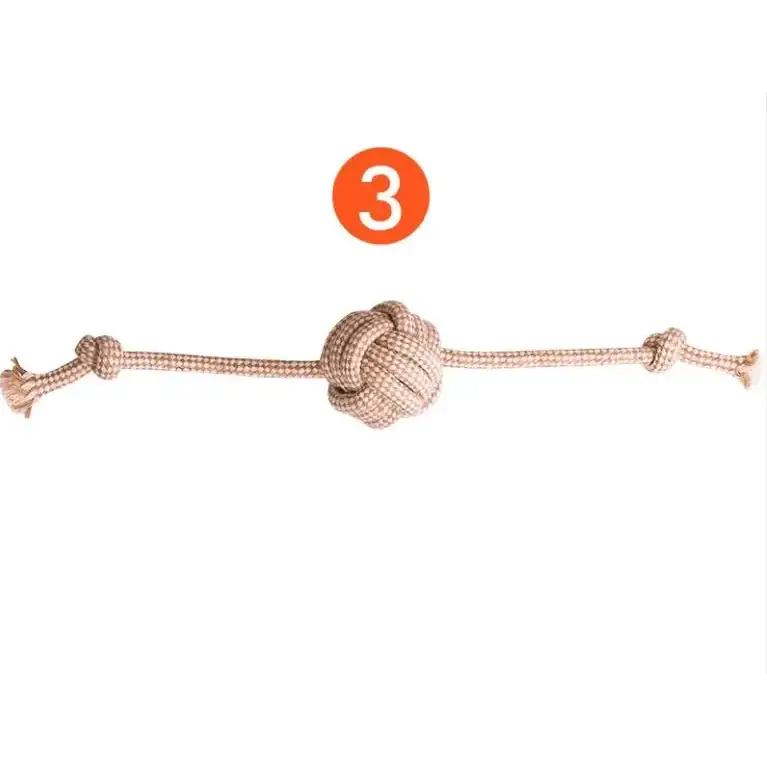 Beige braided rope toy with a central knot design.