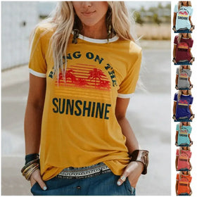 Cotton Short Sleeve T-Shirt with Letter Print