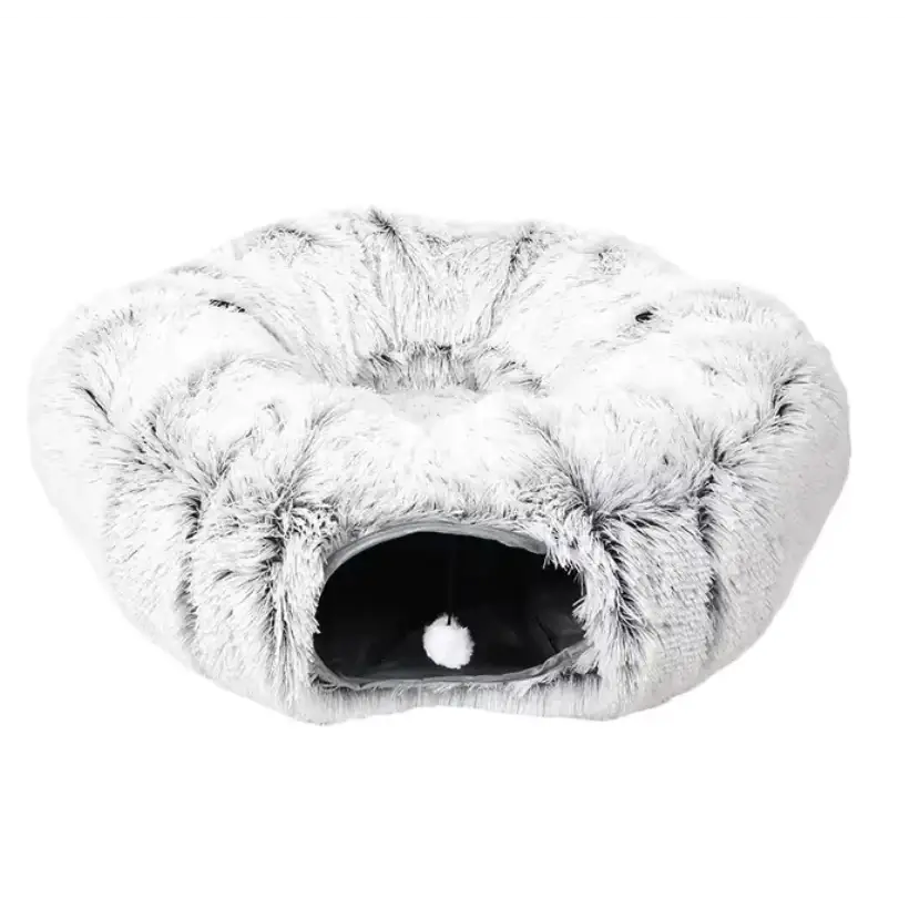 Cozy Plush Cat Tunnel and Nest - Foldable Winter Pet Kennel