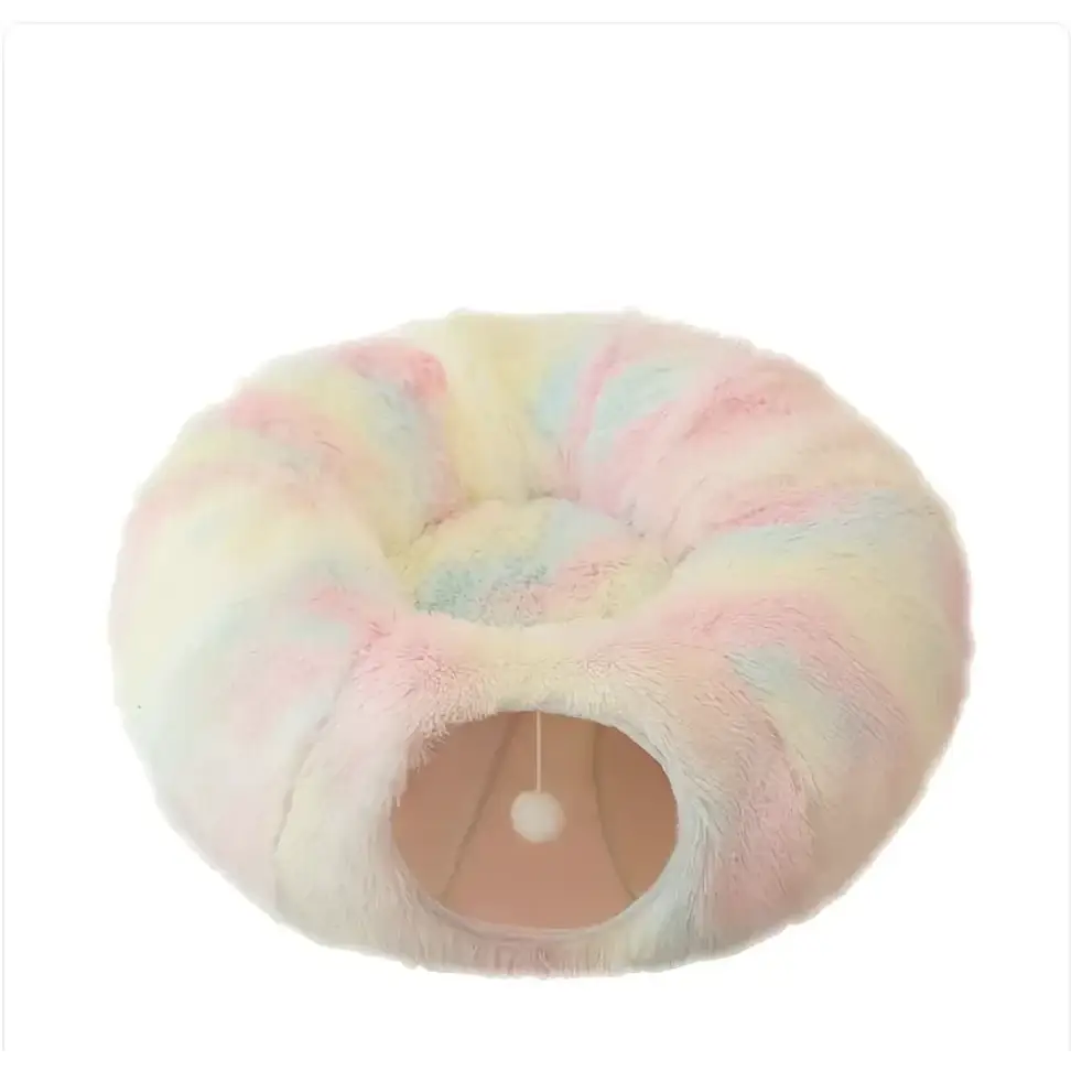 Cozy Plush Cat Tunnel and Nest - Foldable Winter Pet Kennel