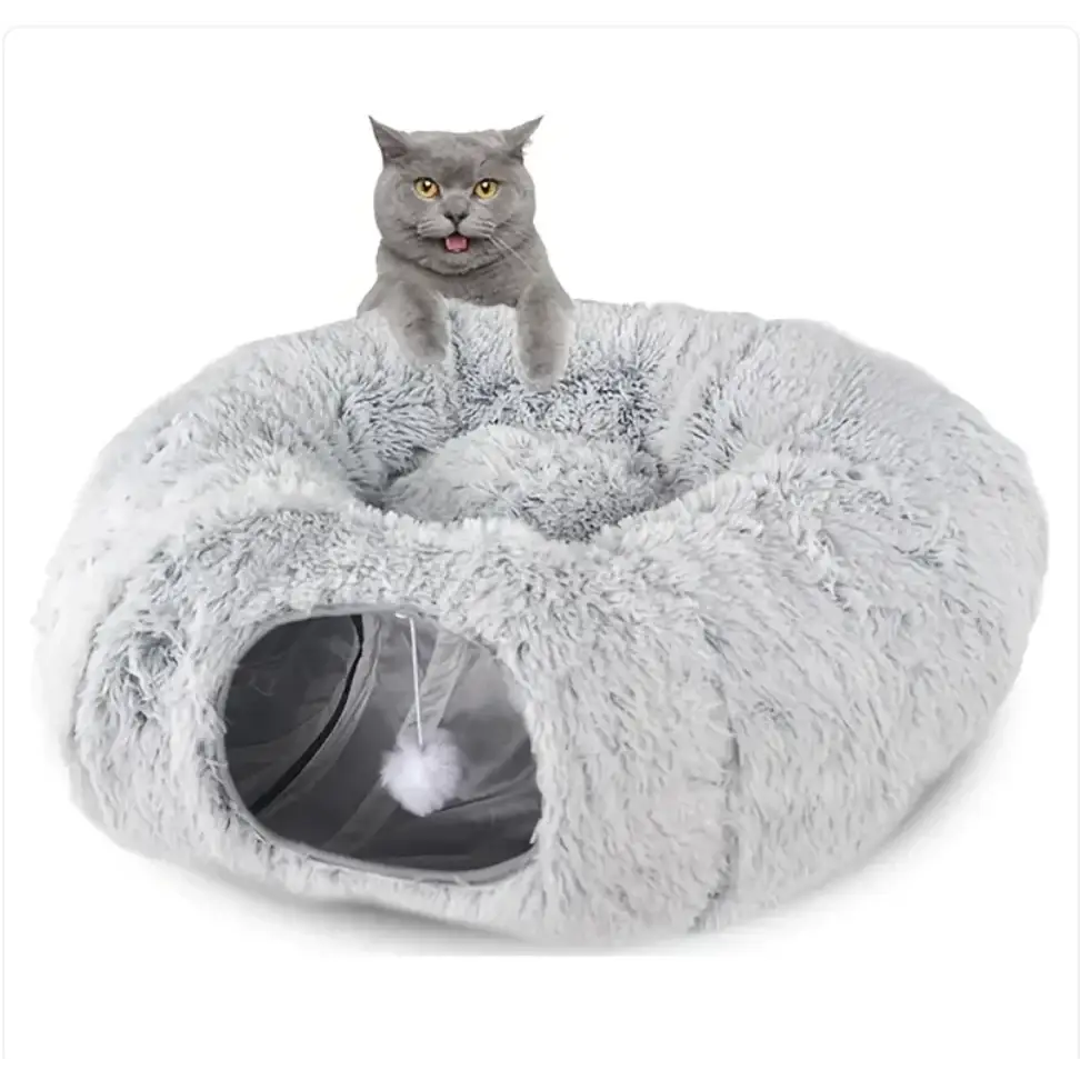 Cozy Plush Cat Tunnel and Nest - Foldable Winter Pet Kennel