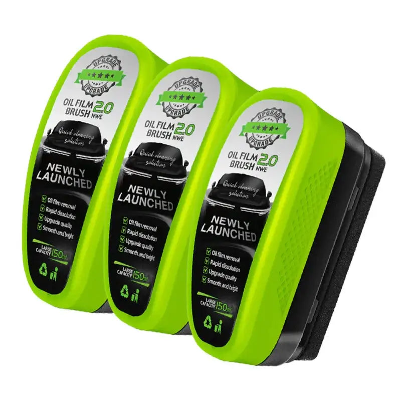 Three lime green and black oil film brush nwe cleaning tools with a sleek, ergonomic design.