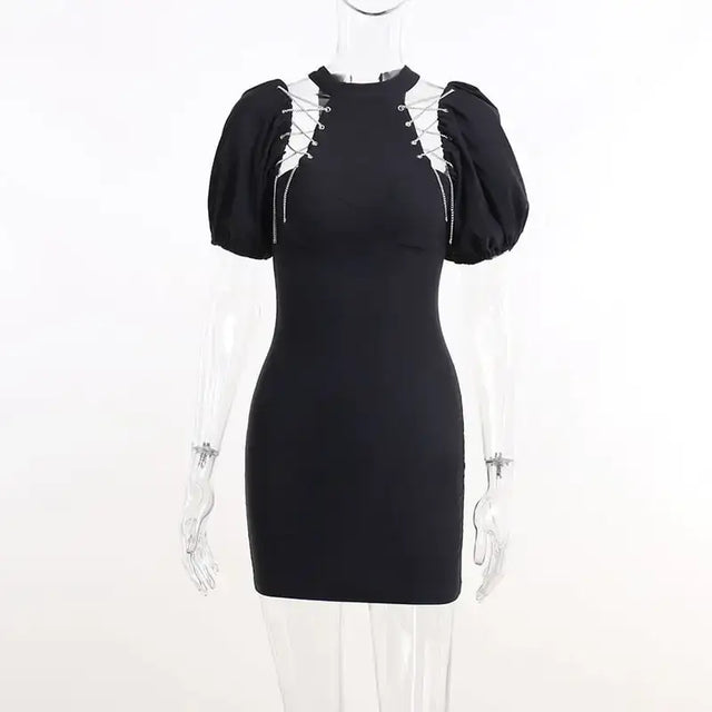 Cutout Off-Shoulder Dress with Puff Sleeves