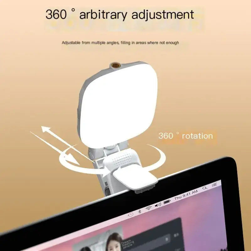 White, sleek, clip-on led desk lamp with 360-degree rotation and adjustable angle for optimal lighting.