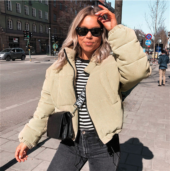 Corduroy Puffer Jacket, Thickened Cotton Coat