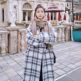 Mid-length Plaid Woolen Coat for Women