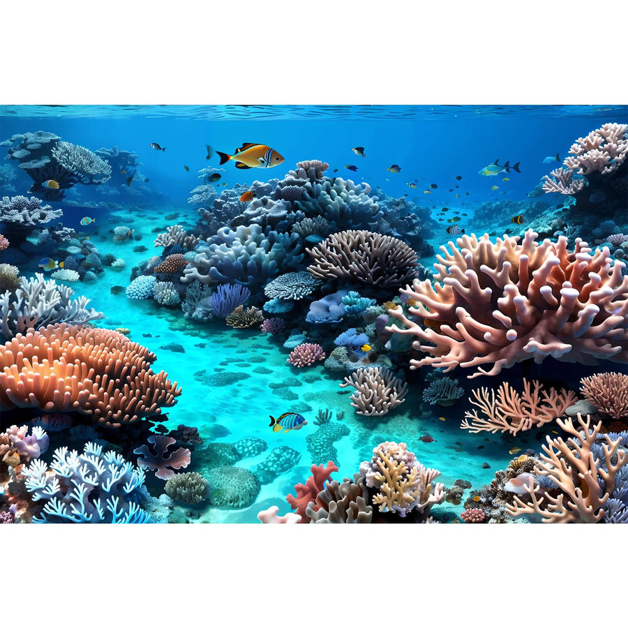 Riivvdise Undersea Aquarium Background Beautiful Coral and Fish Terrarium Backdrop Coral Reef Tropical Sea Hard Corals Fish Tank Background Underwater Plants Aquarium Poster Background Vinyl 60x24in