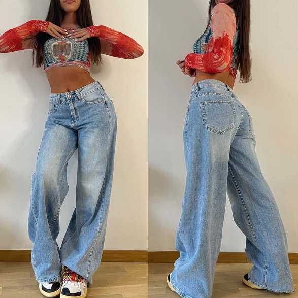 Women's High Waist Wide Leg Retro Denim Jeans