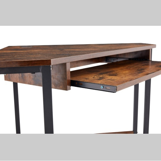 Triangle Computer Desk, Corner Table With Sleek Keyboard Tray And Storage Shelves As A Workstation For Small Spaces