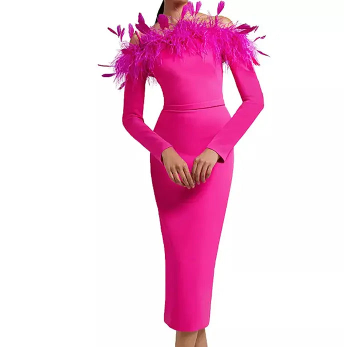 Feathery Off-the-Shoulder Dress Image 2