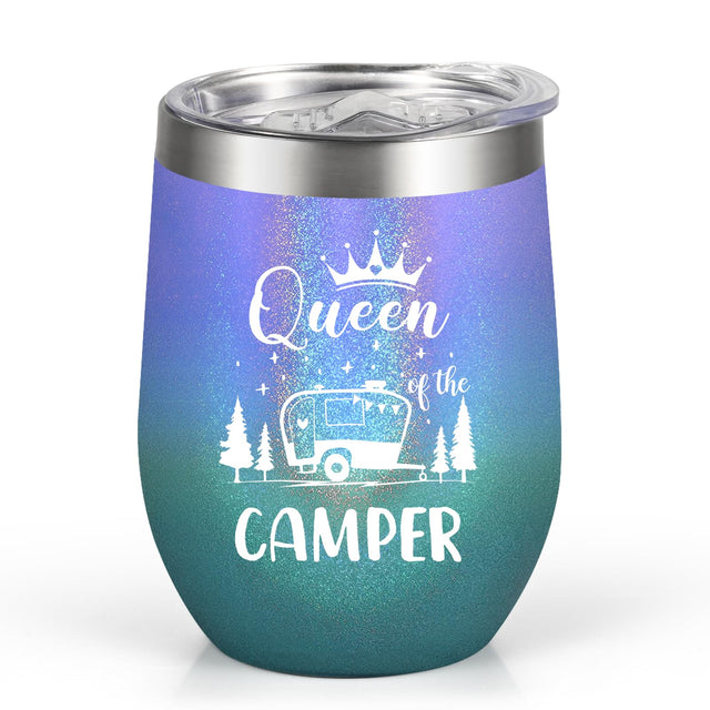 Lifecapido Camping Gifts for Women Queen of The Camper Insulated Wine Tumbler 12oz Cool Camper Gifts Christmas Birthday Gifts for Women Camper Outdoor Lovers Mom Friends Boss Lady (Gradient)