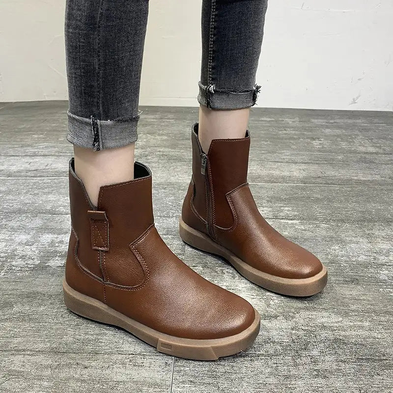 Women’s Round Toe Mid-Heel Thick Martin Boots