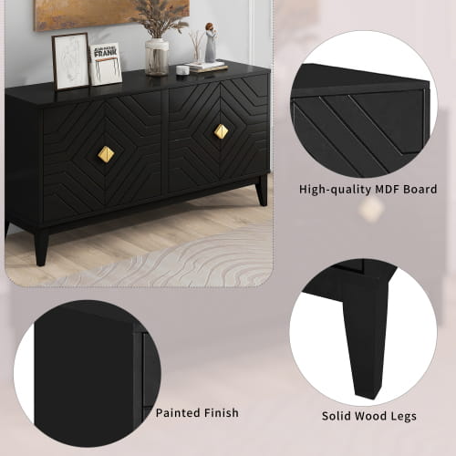 4-door Sideboard Storage Cabinet For Living And Dining Room Two Large Cabinets With Gold Handle And Adjustable Shelves