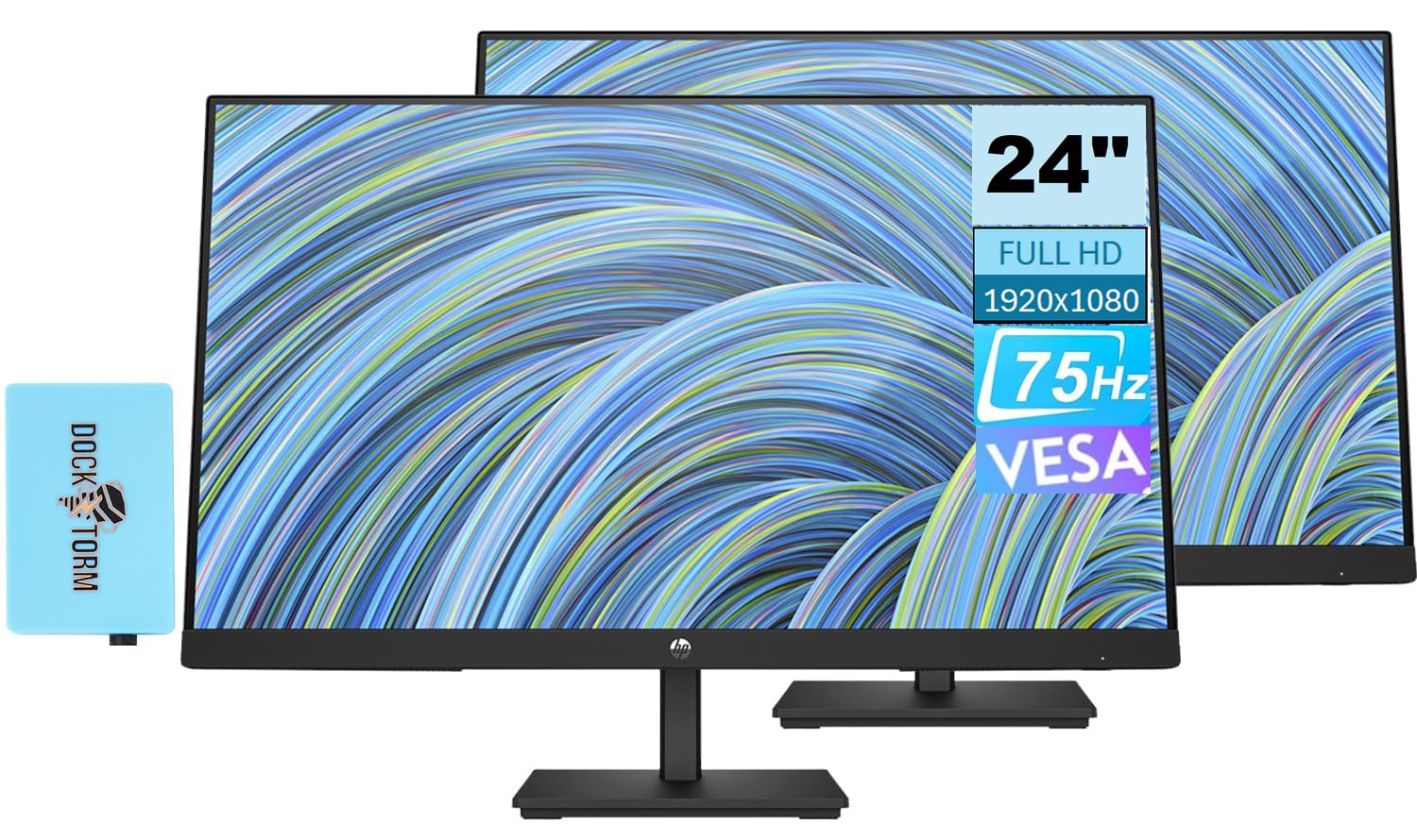 HP V24v G5 FreeSync Monitor 65P62AA#ABA Bundle with Docztorm Dock 24" FHD VA (1920x1080) 75Hz Display 1 HDMI 1.4 VESA Mount (100x100mm) Ideal for Home & Business Black (2024 Latest Model) (2Pack)