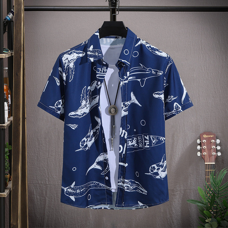Men's Hawaiian Short-Sleeved Beach Shirt - Large Size