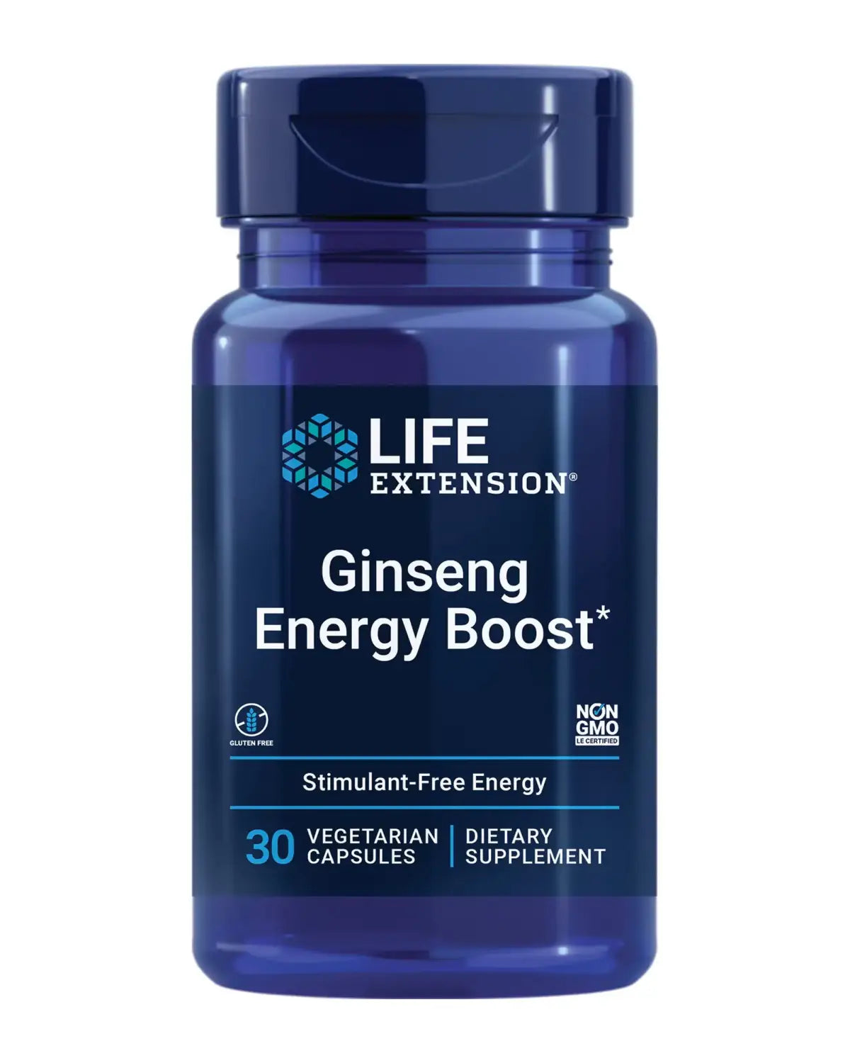 Life Extension Ginseng Energy Boost Energy Support Healthy Stress Management Gluten-Free Non-GMO Vegetarian 30 Capsules