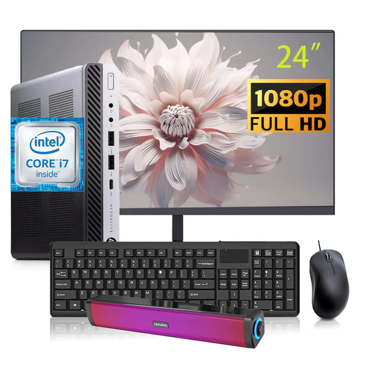 HP Elitedesk 800 G3 Mini PC Desktop with 24" FHD Computer MonitorRGB Speaker Core i7-6700 3.4GHz 16GB RAM 512GB SSD Keyboard Mouse DP Cable Win 10 Pro (Renewed) - Joomcy