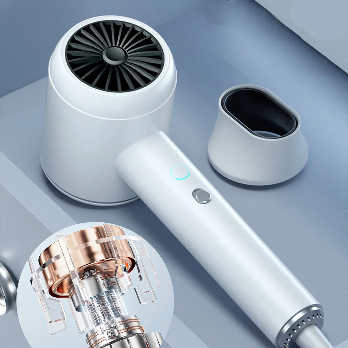 White Ionic Hair Dryer, Professional Blow Dryer For Curly Hair, Light And Quiet - 2000 Watts
