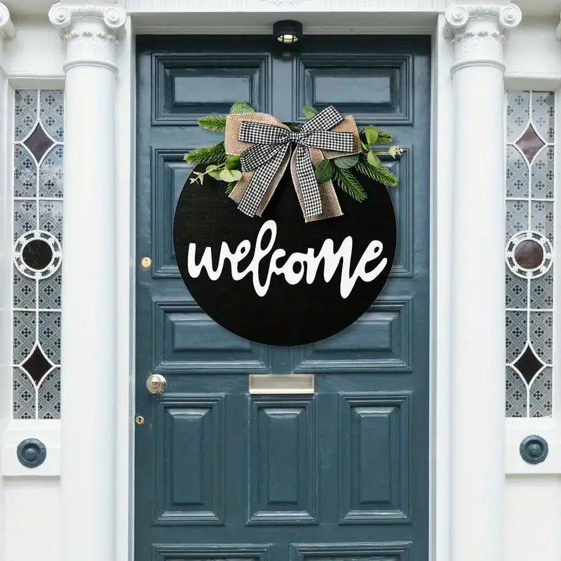 Round Wood Welcome Sign for Festive Front Door Decor