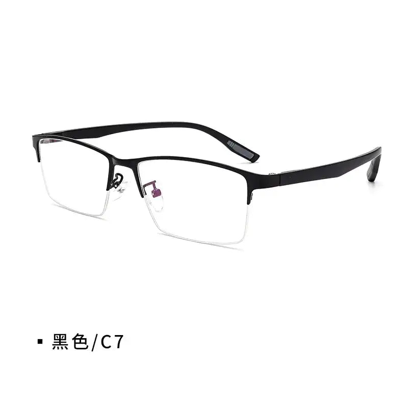 Black rectangular-framed reading glasses with a sleek, modern design and transparent lenses.