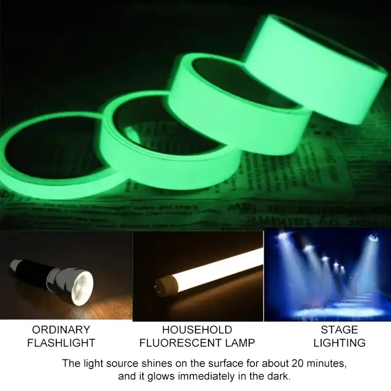 Green glow-in-the-dark adhesive tape rolls.