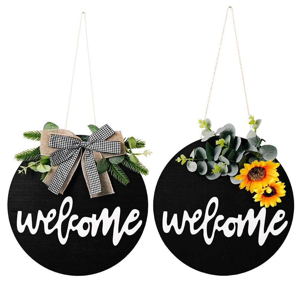 Round Wood Welcome Sign for Festive Front Door Decor