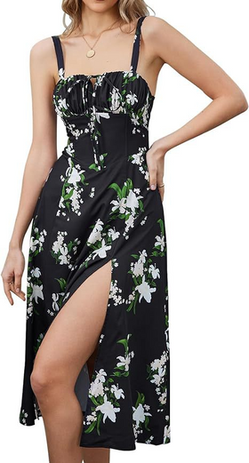 Lace-Up Slit Midi Dress