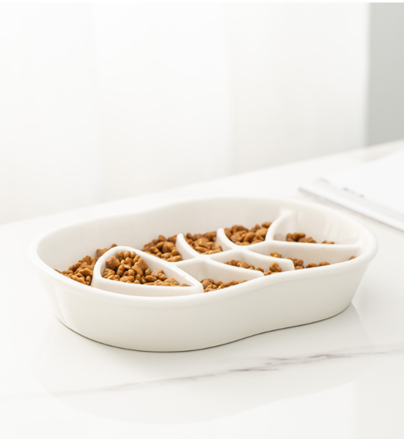 Ceramic Slow Feed Bowl for Cats and Dogs, Anti-Slip
