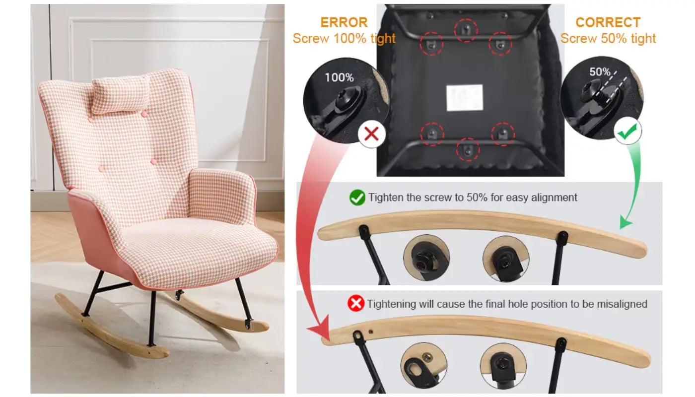 35.5 Inch Rocking Chair Soft Houndstooth Fabric Leather Fabric Rocking Chair For Nursery Comfy Wingback Glider Rocker