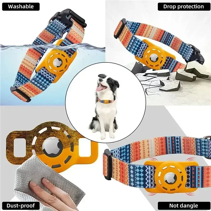 Brightly colored, patterned dog collar with a durable yellow plastic buckle and black hardware.