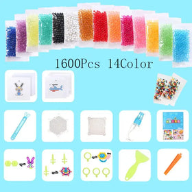 A colorful set of 1600 plastic beads in 14 vibrant hues, packaged for crafting and creative projects.