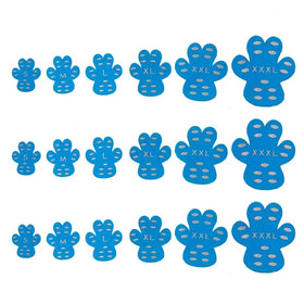 Blue paw-shaped non-slip grip pads in sizes s through xxxl.