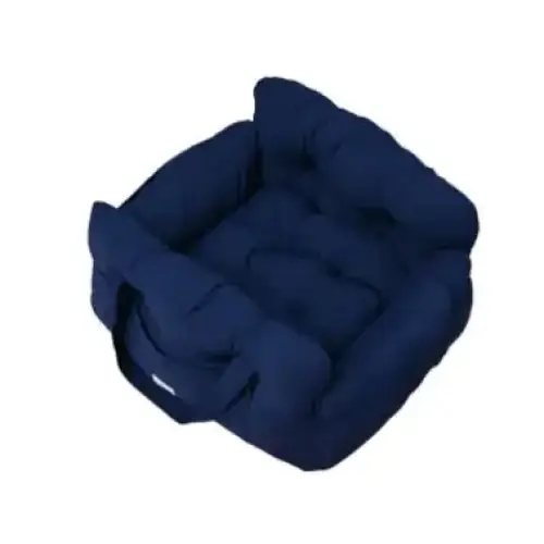 Navy blue plush pet bed with soft, cushioned edges and a cozy, square design.