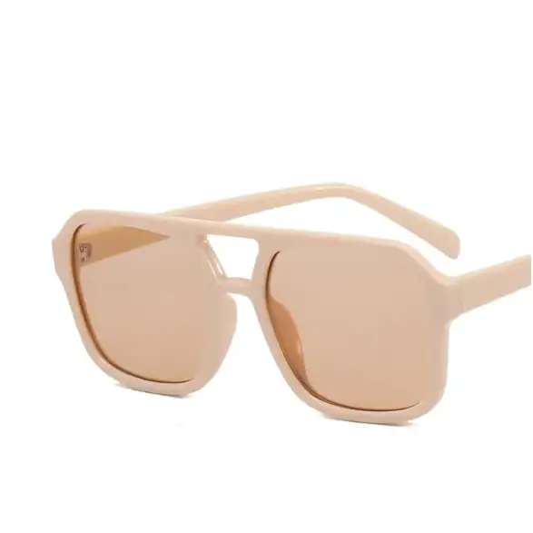 Beige aviator sunglasses with mirrored rose gold lenses and a sleek, modern frame design.