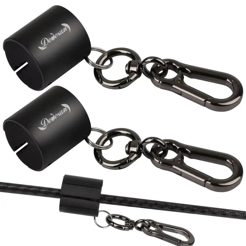 Black dodesun cable management clips with metallic carabiner attachments.