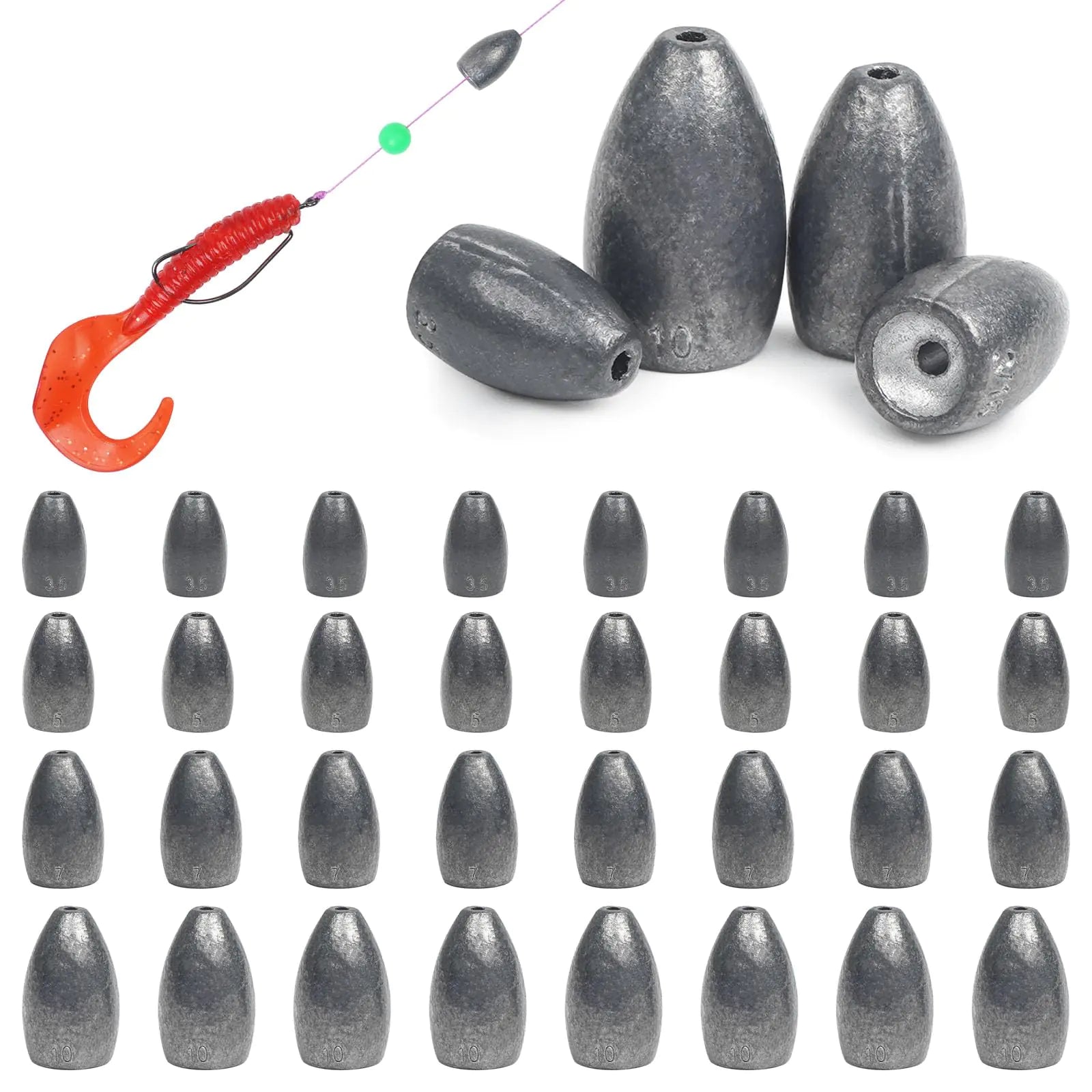 Fishing Weight Sinkers 30pcs Flipping Weights for Bass Fishing Worm Sinkers Bullet Fishing Weights for Texas Rig Carolina Rig 1/8oz