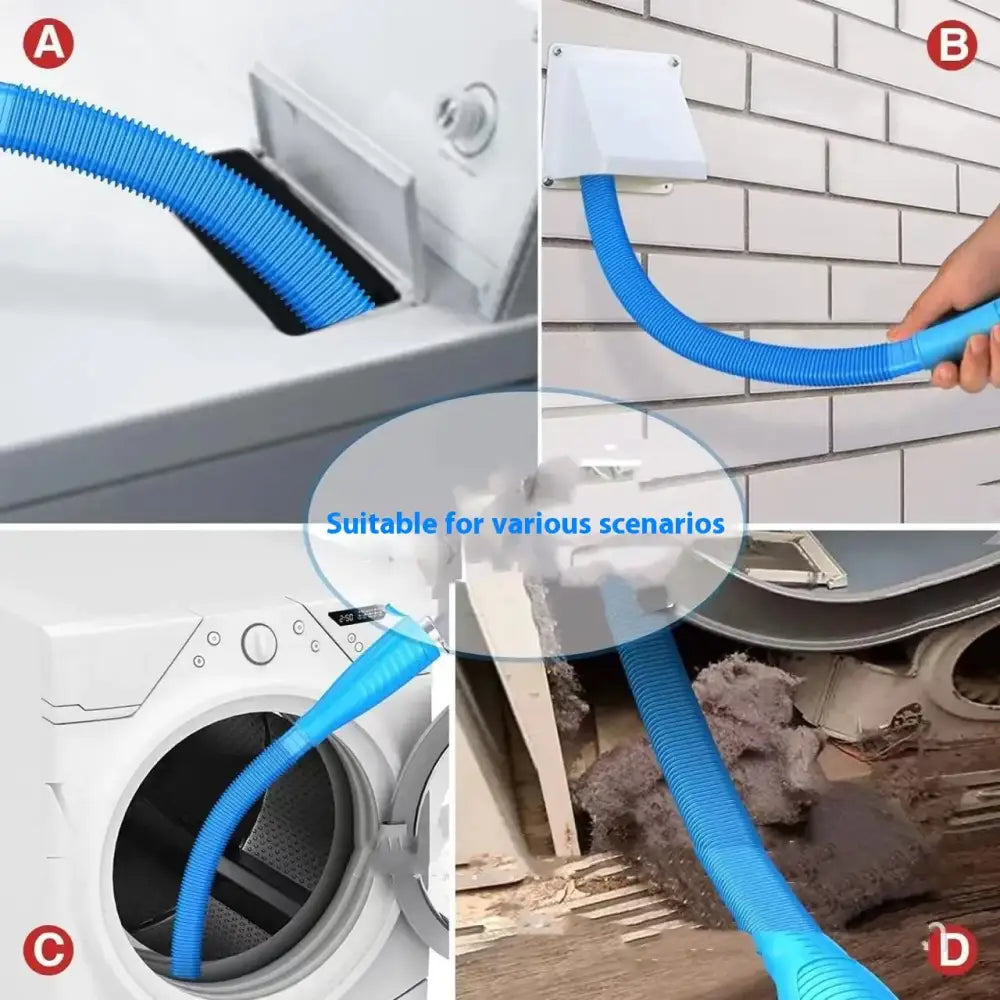 Blue flexible corrugated hose with a tapered end designed for washing machine and dryer drain clearance