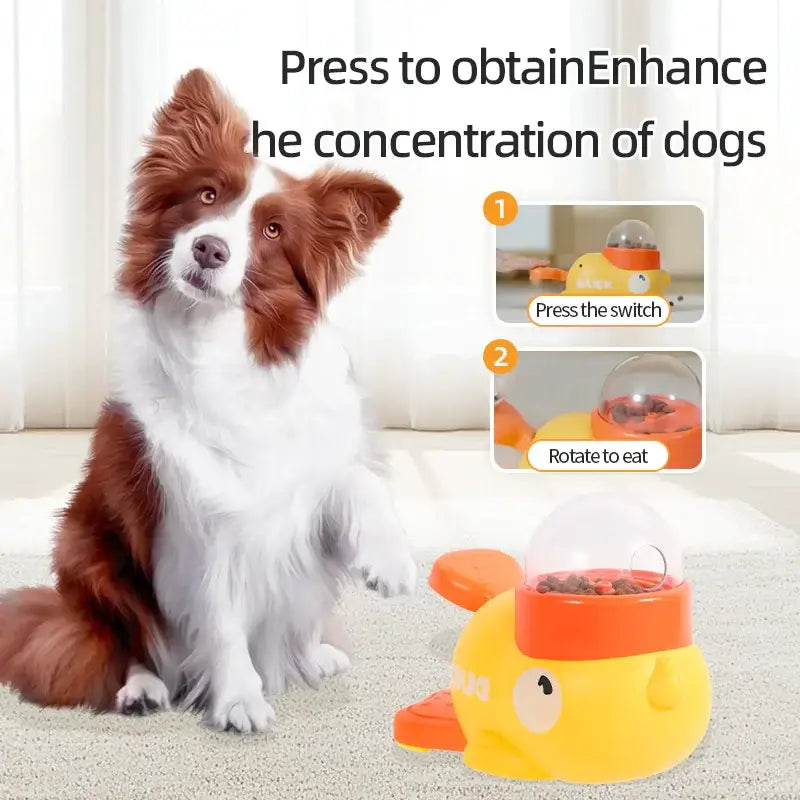 Yellow and orange plastic fish-shaped dog treat dispenser