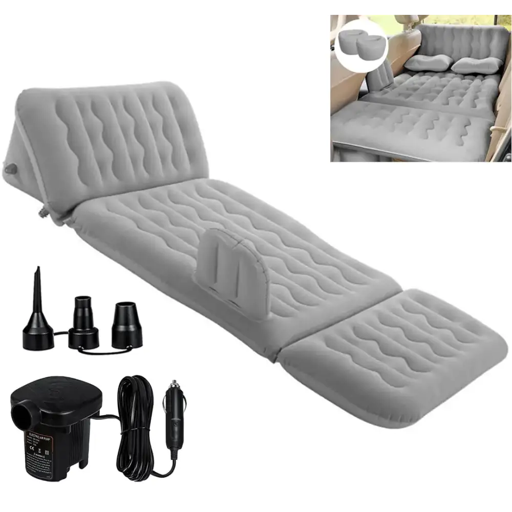 Dufominc Inflatable Car Air Mattress Travel Bed - 6 in 1 Thickened Car Camping Mattress Sleeping Pad with Electric Air Pump & 2 Pillows for Home SUV Sedan Pickup Backseat Couch Tent - Grey