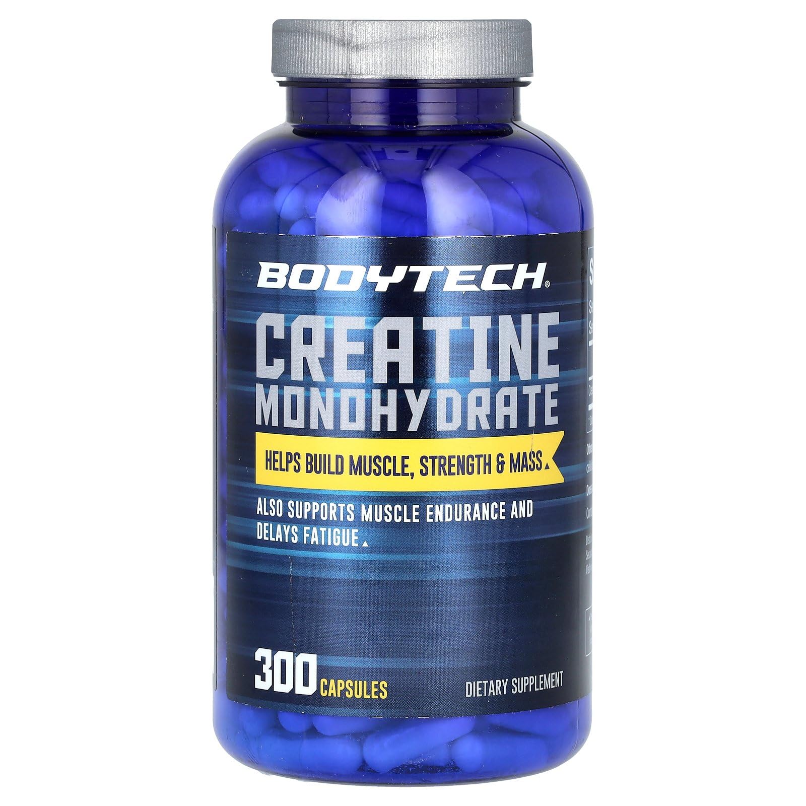 BodyTech 100 Pure Creatine Monohydrate 2250 MG Supports Muscle Strength Mass 100 Servings (300 Capsules)