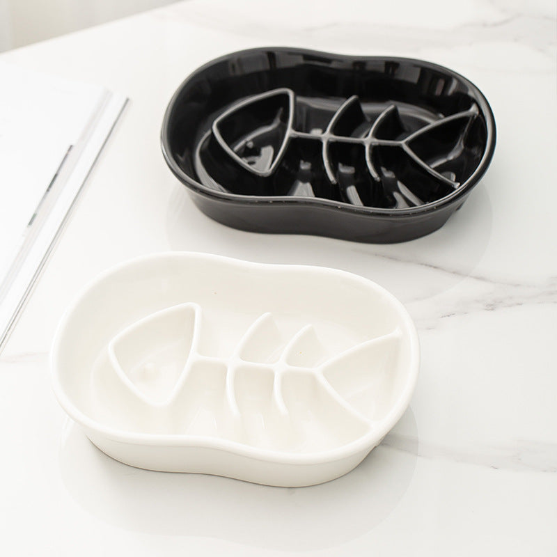 Ceramic Slow Feed Bowl for Cats and Dogs, Anti-Slip
