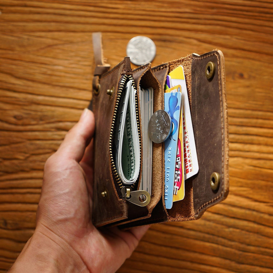 Vintage Cowhide Zipper Coin Purse Men's Leather Wallet