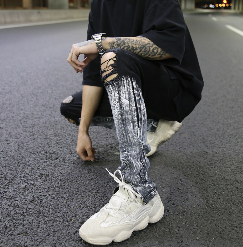 Distressed Paint Slim Fit Jeans