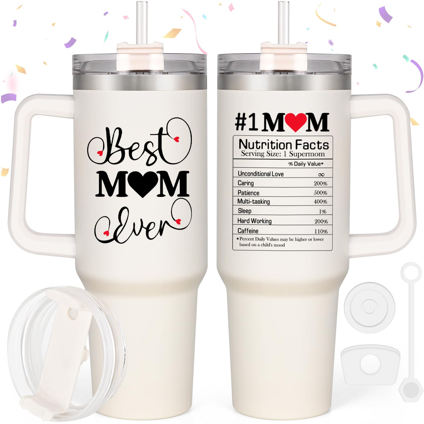 LiqCool Mom Christmas Gifts 40 Oz Best Mom Ever Tumbler Cup Gifts for Mom from Daughter Son Gifts for Mom Christmas Unique Popular Christmas Presents Gifts Ideas for Mom Wife Women(Cream)