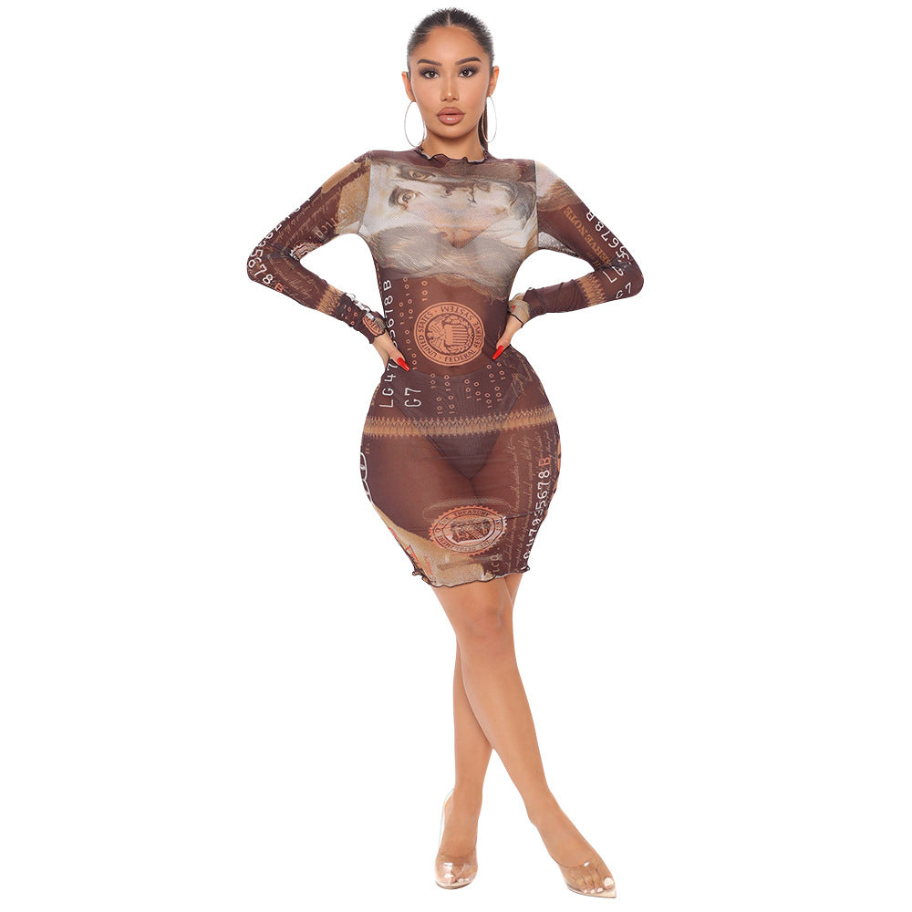 Women's Long-sleeved Mesh Dress