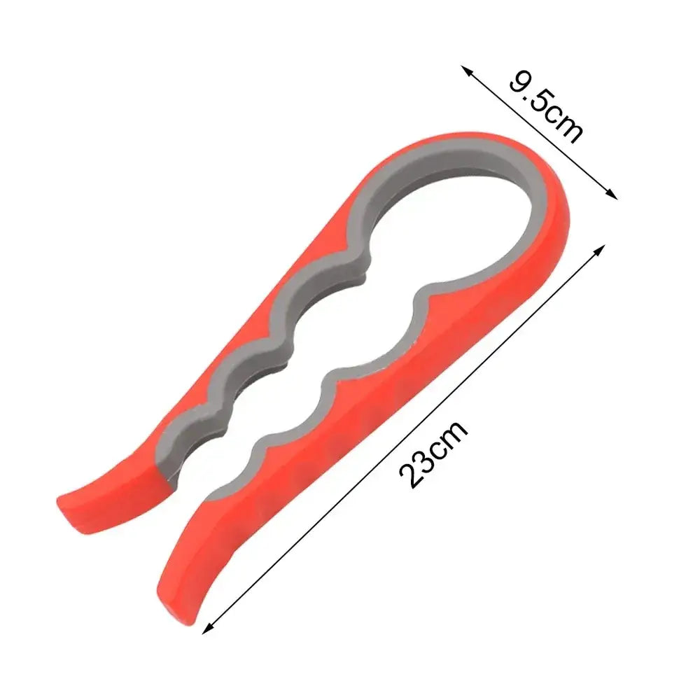 Bright orange and gray silicone bottle opener with a wavy, ergonomic design.