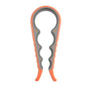 Orange and gray plastic bottle opener with a wavy, ergonomic design.